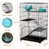 Cat Cages Indoor, 4-tier 53 Inch Collapsible Metal Kitten Ferret Cage 360° Rotating Casters Enclosure Pet Playpen with Ramp Ladders Hammock and Bed Black