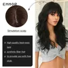 Synthetic Wigs Lace Wigs Emmor Black Long Wave Wigs with Bangs for Women High Quality Synthetic Wig Cosplay Party Natural Heat Resistant Synthetic Hair 240329