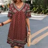 Casual Dresses Summer Ethnic Style Dress Printed Vestido Ladies Short Sleeve Beach Holiday Women's Loose Robe Female Clothes