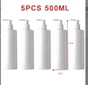 Dispensador de sabão líquido 5 pçs 500ml branco pet vazio recarregável shampoo loção garrafas com bomba dispensadores casa banheiro cozinha salão ferramenta