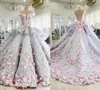 Luxury Quinceanera Ball Gown Dresses 3D Floral Lace Applique Cap Sleeves Sweet 16 Floor Length Sheer Back Puffy Party Prom Evening6192742