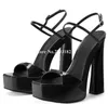 Sandales Charme Vin Rouge Noir Talon Chunky Bout Ouvert En Cuir Verni Brides À La Cheville Plate-Forme Haute Robe Chaussures Talons De Fête