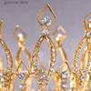 Tiaras Trendy Rose Gold Round Rhinestone Crystal Crown Wedding Tiara Crown Bridal Hair Accessories Crown Party Wedding Headwear Gift Y240320