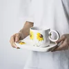 Tasses 1 ensemble tasse à café en céramique de tournesol avec assiette à dessert nouveauté soucoupe à gâteau 3D thé de l'après-midi tasse à thé au lait 430 ml coffre-fort au micro-ondes