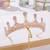 Tiaras Kristall Rosa Königin Prinzessin Tiaras und Kronen Braut Stirnband Frauen Mädchen Prom Party Diadem Hochzeit Haarschmuck Zubehör Y240319