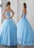 Robes de bal élégantes bleu ciel clair 2019 robe de bal princesse bouffante robes de Quinceanera douce 16 robe Spaghetti Beading2125272