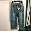 Kedjedesign kvinnor jeans byxor lyx designer casual denim jeans hög midja raka byxor