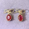 Studörhängen Natural Real Red Ruby Earring Bowknot Style 5 7mm 1CT 2st Gemstone 925 Sterling Silver Fine Jewelry L24370