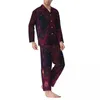 Vêtements de nuit pour hommes Ensembles de pyjama galaxie rouge Automne Espace abstrait Imprimer Belle maison Dame 2 pièces Esthétique surdimensionné personnalisé Cadeau de vêtements de nuit