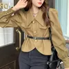 Women's Jackets Square Collar Spring And Autumn 2024 Patchwork Button Pocket Puff Sleep Solid Color Fashionable Long Sleeved Jacket