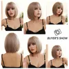Synthetic Wigs Lace Wigs Light Brown Ombre Wigs for Women Daily Wig with Bangs Short Bob Synthetic Hair Wigs Heat Resisatnt Fiber Fake Hair for Party Use 240329