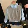 Clothing Sets Girls' Set 2024 Spring And Autumn Knitted Vest Stripe Shirt Pleated Skirt Three Piece Baby Girl Clothes