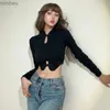 Kadın T-Shirt Kadın Tişört Retro Cheongsam Yaka Out İnce Fit Seksi Mahsul Üstler Çin Stil Uzun Kollu Bahar Sonbahar Versatilec24319