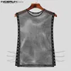 Tanktops voor heren 2023 Tanktops voor heren Mesh Patchwork Transparant O-hals Mouwloze vesten Sexy Street chic Fashion Party Herenkleding S-5XL L240319