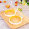 Anéis de ovo de silicone com alça fria, moldes circulares perfeitos para ovos fritos e panquecas - conjunto de 2, clephan amarelo