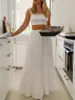 ワークドレスマキシロングスカートセット女性サマー2ピース衣装ストラップノースリーブのキャミクロップトップフローミディパーティー