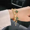 Bangle Italian Palace 18K Solid Gold Plated Bracelets Ladies Luxury Jewelry With Emerald Retro Open Bracelets Luxury Bracelet 240319