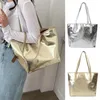 Totes PU Leather Shoulder Bag Simple Gold Silver Large Capacity Handbags Storage