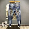 Jeans pour hommes, pantalons extensibles avec imprimé graphique, pantalons de Cowboy coniques, élastiques, tendance, mode printemps-automne, luxe régulier, 2024