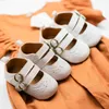 Primeiros caminhantes Kidsun bebê menina princesa vestido sapatos pu couro infantil borracha plana macia antiderrapante nascido casamento walker