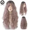 Perucas sintéticas 7JHH perucas azul onda profunda peruca com franja para mulheres longo omber cabelo castanho em camadas resistente ao calor cosplay festa peruca sintética 240328 240327