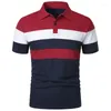 Erkek Polos Kısa Kollu Polo Gömlek Çizgili Düğme Tur Moda Renk Eşleşen T-Shirt Yaz Günlük Gevşek