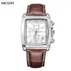 Wristwatches MEGIR Watch Mens Business Hand Watch Rectangular Quartz Military Watches Waterproof Luminous Leather Casual Fashion Clock Reloj Hombre 240319