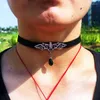 Gargantilha colar gótico para mulheres, corda de veludo, morcego mal, pingente de cristal vermelho, correntes de halloween, joias punk vgn039