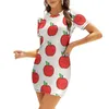 Sukienki swobodne sukienka kwadratowa Słodka letnia kobiety eleganckie kantar nadruk owocowy skorzystanie z jedzenia kwaśnych czerwonych błyszczący