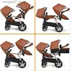 Poussettes # Livraison gratuite Twin bébé poussette 3in1 luxe haute paysage landau pliant chariot PU cuir landau L240319