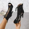 Sapatos de vestido lasyarrow mulher tornozelo dança latina para meninas fundo macio salão salsa dança senhoras salto alto latino