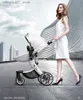 Strollery# 2024 Zestaw Nowy Baby Stoller 2 w 1eggshell Baby Carriaet2024 Noworodki Zkładanie dziecka Pramluxury High Landscape Trolley Car L240319