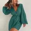 Casual Dresses Romper For Women Summer Plus Size Elegant Jumpsuit Collar Sleeve Belted Sequin