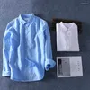 Chemises décontractées pour hommes Hommes Printemps Été Coton Lin Chemise Slim Manches Longues Col Carré Confortable Maillot Mâle 3XL 4XL