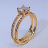 14k Gold Double Diamond Crown Ring Diamond Princess Engagement Rings for Womens Ladies Fashion Jewelry