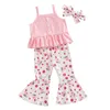 Clothing Sets Baby Kid Girls Easter Outfit Set Sleeveless Camisole Crop Tank Top With Flower Print Flare Pants And Hairband