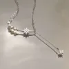 Nueva moda Sier brillante diamante estrella collar de perlas cadena de clavícula para mujer