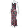 Casual Dresses Elegant Flower Print Bodycon Maxi Dress For Women Eye Catching Backless