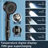 Badrum duschhuvuden 5-läge justerbar temperatur Digital LED-skärmduschhuvud Uppgraderad motorversion turboladdad regn spray munstycke badrum y240319