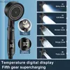 Bathroom Shower Heads 5-Mode Adjustable Temperature Digital LED Display Shower Head Upgraded Motor Version Turbocharged Rainfall Spray Nozzle Bathroom Y240319