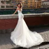 Sweetheart Slim Fit Mermaid Wedding Dresses For Women Chic Embroidery Lace Fishtail Bridal Gowns Boho Garden Long Tulle Court Train Bride Vestidos De Novia CL3401