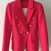 Damenanzüge Frühling Herbst Kleidung Trend 2024 Rot In Jacken Damen Gold Löwenkopf Knopf Eleganter Blazer