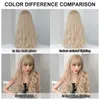 Synthetische Perücken, Spitzenperücken, 7JHH WIGS, blonde Perücke, langer Körper, gewellt, hellbraune Perücke für Frauen, hochdichte synthetische Lolita-Perücken mit Pony, anfängerfreundlich, 240328 240327