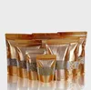 Wholesale Gold Stand Up Mylar Zipper lock Bags with Window Aluminum Foil Resealable Food Packing Pouch Seal Foil candy snacks packing bags LT848