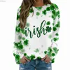 Kvinnors t-shirt St. Patricks Day Womens St Patricks Day tryck långärmad O Neck T-shirt Top Graphic Green Carnival FestivalC24319