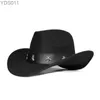 Ampla borda chapéus balde retro estrela faixa de couro pai-criança mulheres homens / criança criança lã cowboy chapéu ocidental cowgirl bowler boné (54-57-61cm 240319