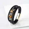 Bangle New Retangular Natural Tiger Eye Jóias Estilo Vintage Multilayer Aço Inoxidável Mens Pulseira 3-Layer Leather Link Pulseira 240319