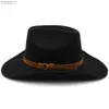 Breda randen hattar hink män kvinnor västra cowboy panama sunhats fedora mössor trilby jazz sombrero utomhus reseparti storlek US 7 1/4 uk l 240319