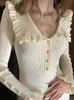 Taruxy yüksek bel fırfırlı maxi elbiseler kadınlar için sonbahar kış örgü ince uzun elbise kadın vintage kadın retro zarif 240305