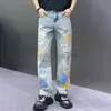 Luxury men's jeans designer jeans Man 2024 Washed and Spliced Denim American Pants Trendy Men Loose Straight Leg Mens Fashion Denim Pants